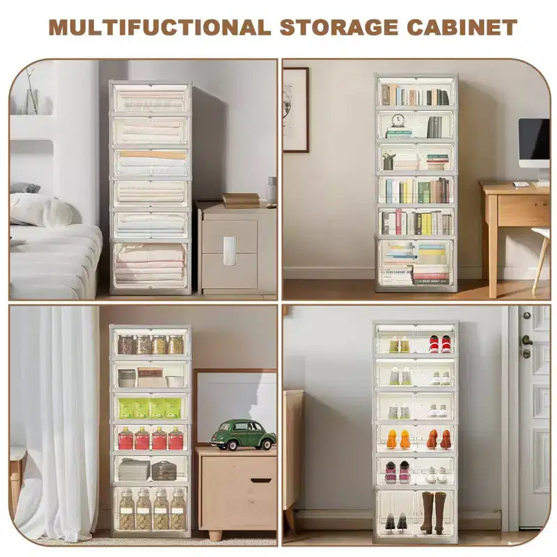 GustoWave Foldable Shoe Storage Box, Plastic Stackable Shoe Cabinets With Magnetic Doors, Shoe Rack for Living Room