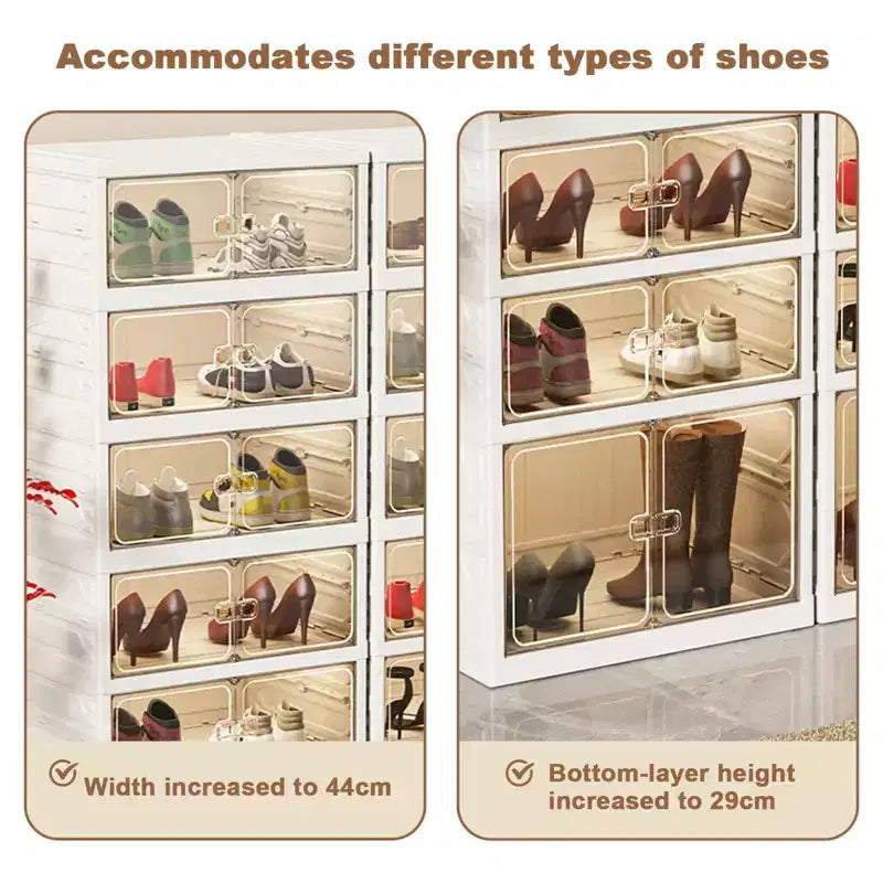 GustoWave Foldable Shoe Storage Box, Plastic Stackable Shoe Cabinets With Magnetic Doors, Shoe Rack for Living Room