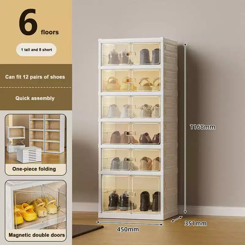 GustoWave Foldable Shoe Storage Box, Plastic Stackable Shoe Cabinets With Magnetic Doors, Shoe Rack for Living Room