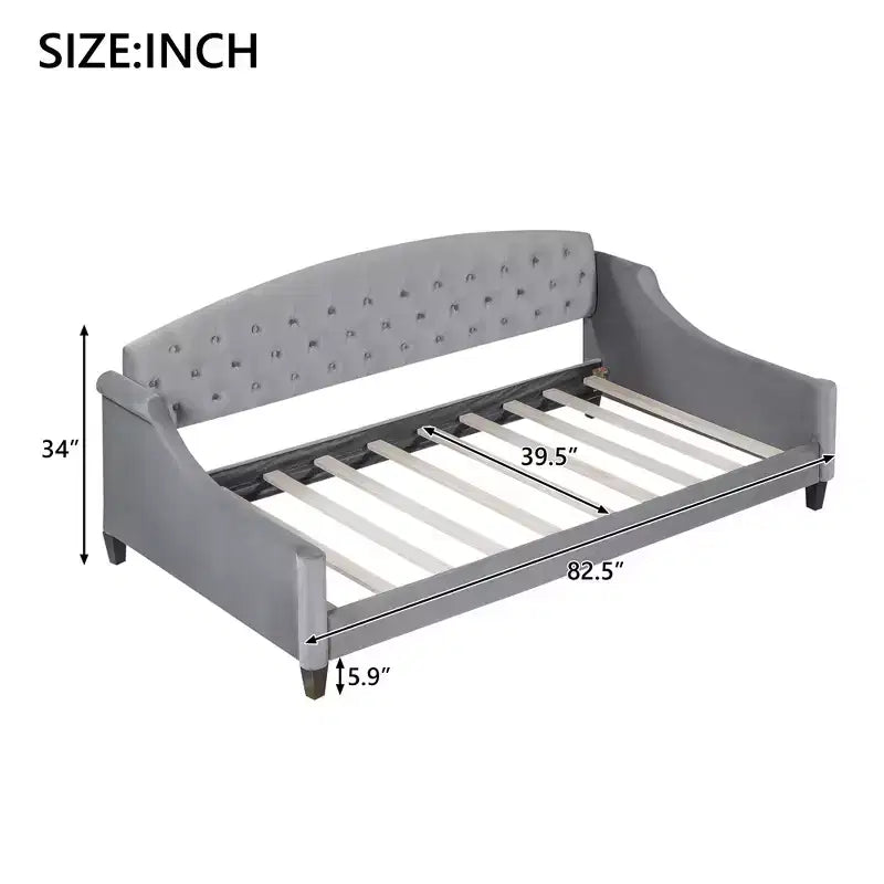Merax Modern Curved Velvet Daybed with Tufted Backrest