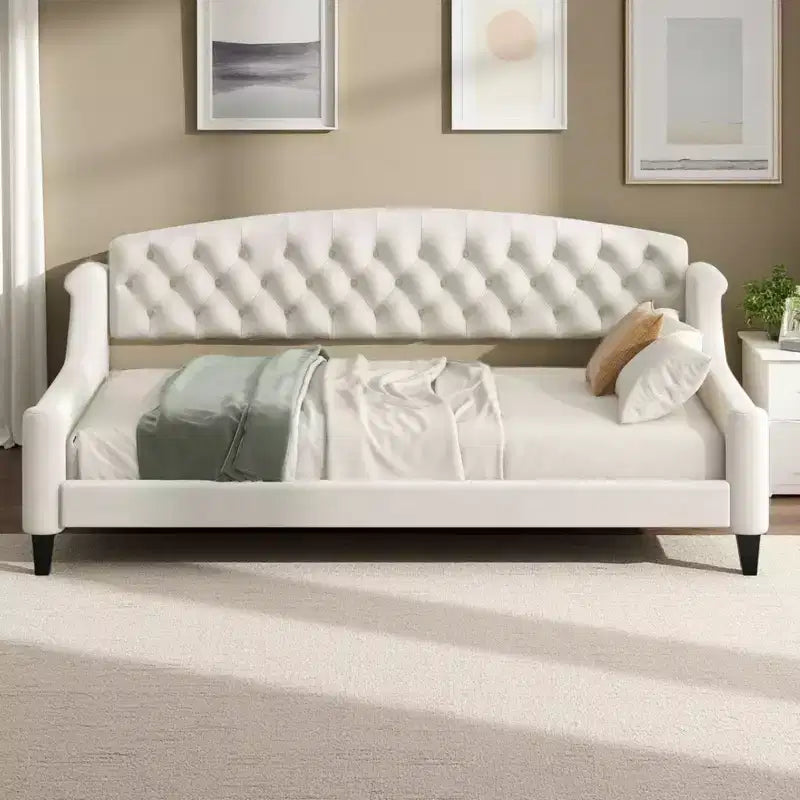 Merax Modern Curved Velvet Daybed with Tufted Backrest