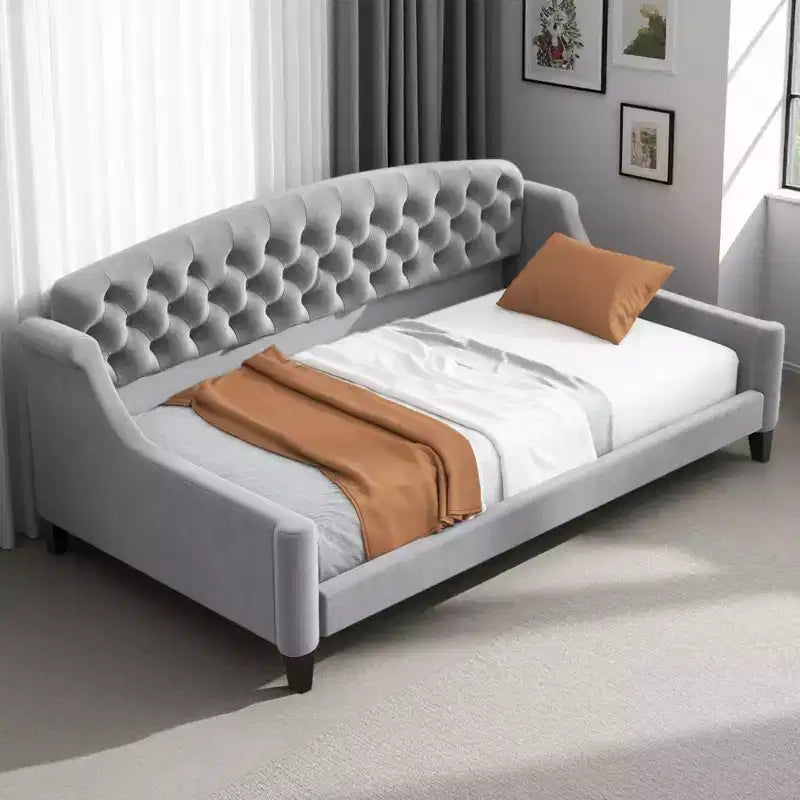 Merax Modern Curved Velvet Daybed with Tufted Backrest