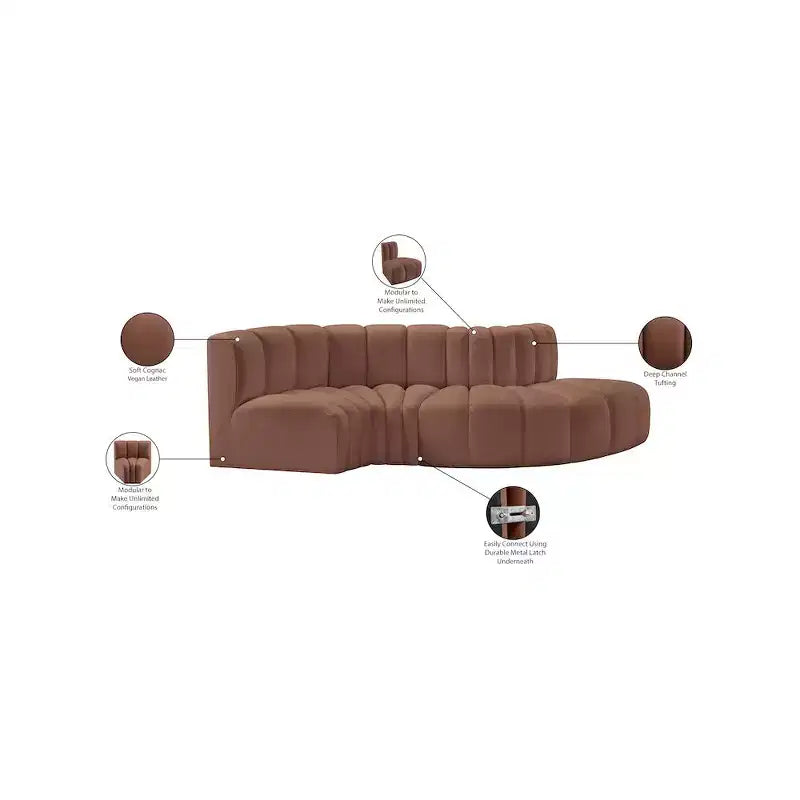 Meridian Furniture, Canapé Modulable Arc en Cuir Vegan Cognac