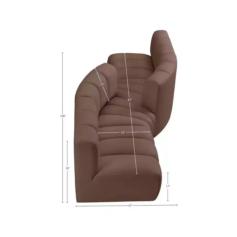 Meridian Furniture,Arc Brown Vegan Leather Modular Sofa