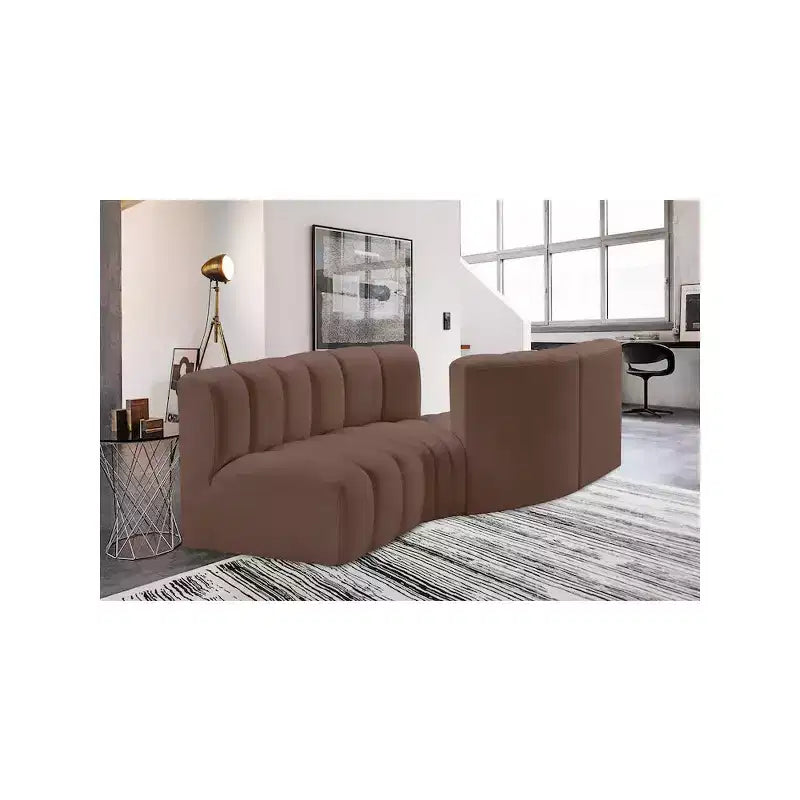 Meridian Furniture,Arc Brown Vegan Leather Modular Sofa