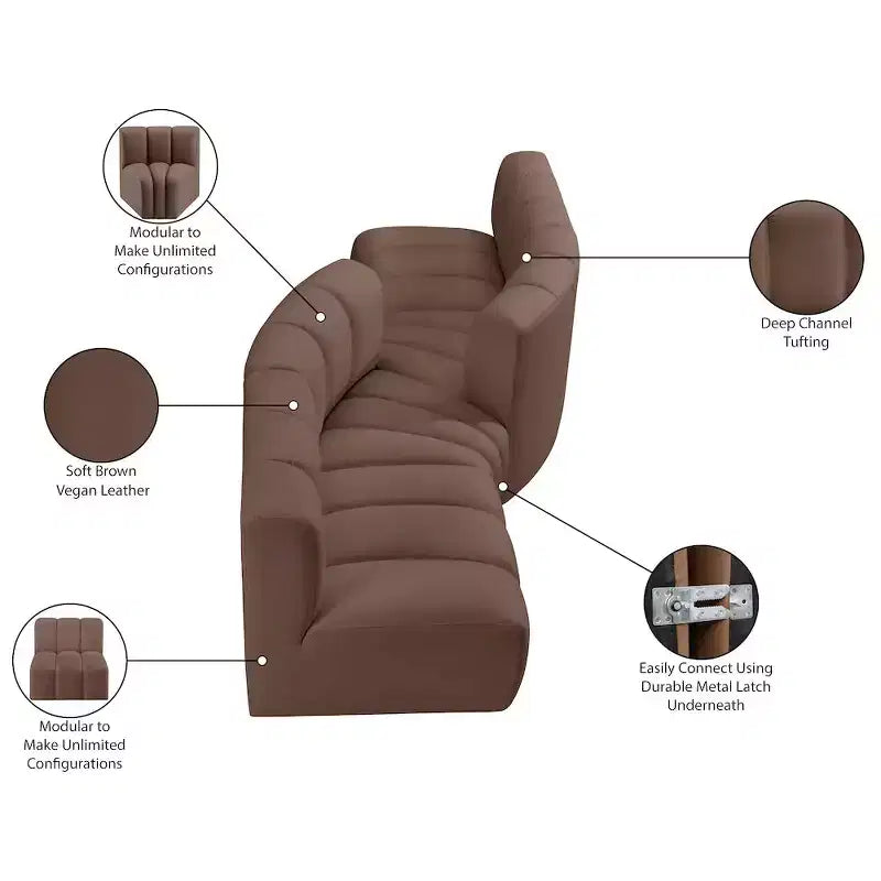 Meridian Furniture,Arc Brown Vegan Leather Modular Sofa