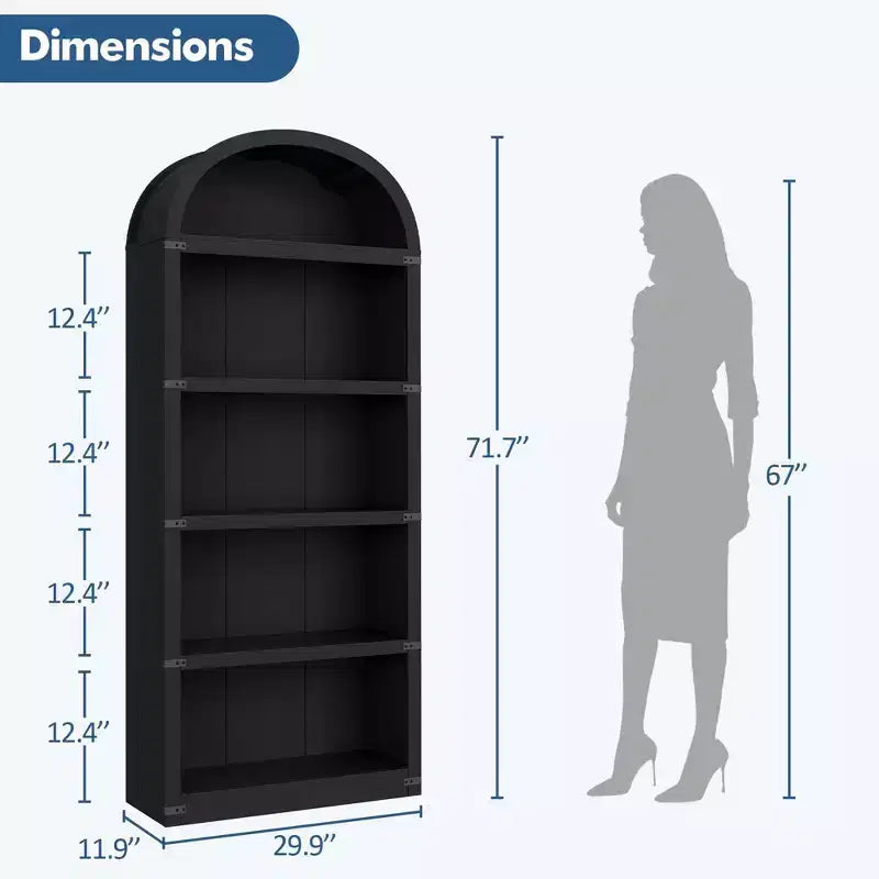 Coolmee Wooden Bookcase with Doors, 71.65 inch Tall Arched Bookshelf, Farmhouse Cabinet with Shelves for Home Office, Living Room