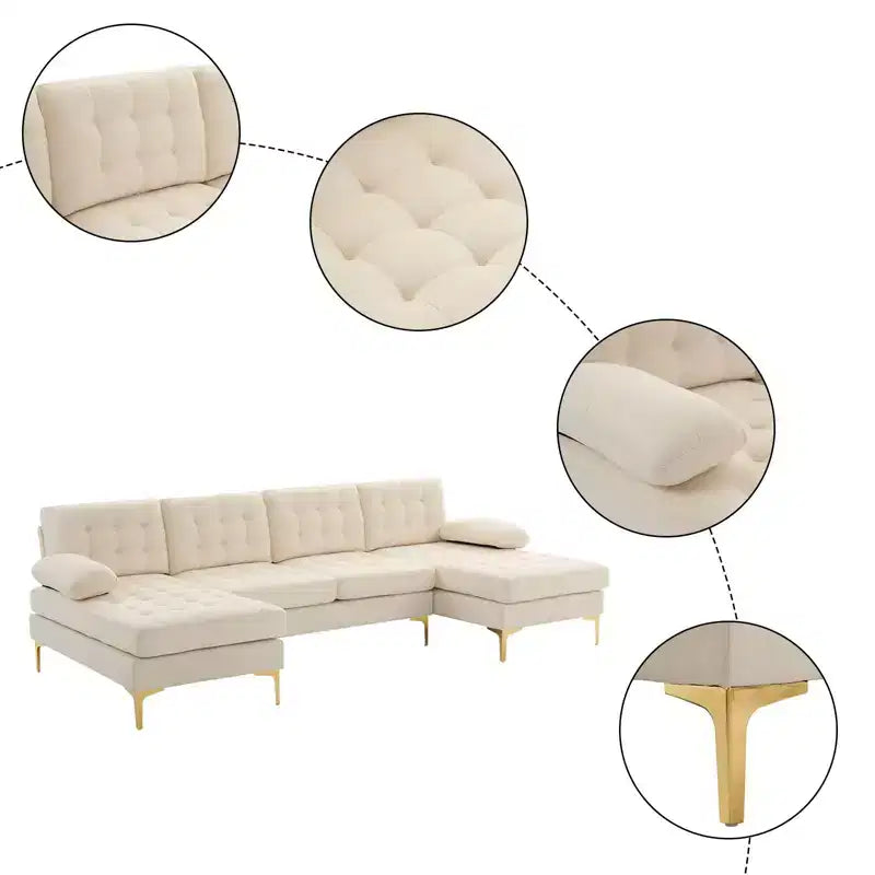 Karl Home |110 in. W Pillow Top Arm Chellie 4-Seat U-shaped Tufed Sofa in Gray