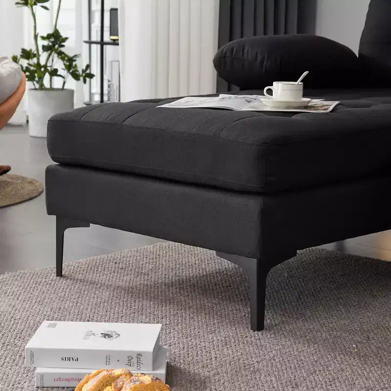 Karl Home |110 in. W Pillow Top Arm Chellie 4-Seat U-shaped Tufed Sofa in Gray