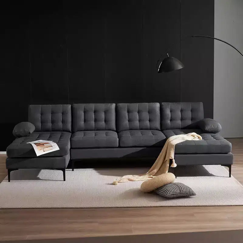 Karl Home |110 in. W Pillow Top Arm Chellie 4-Seat U-shaped Tufed Sofa in Gray