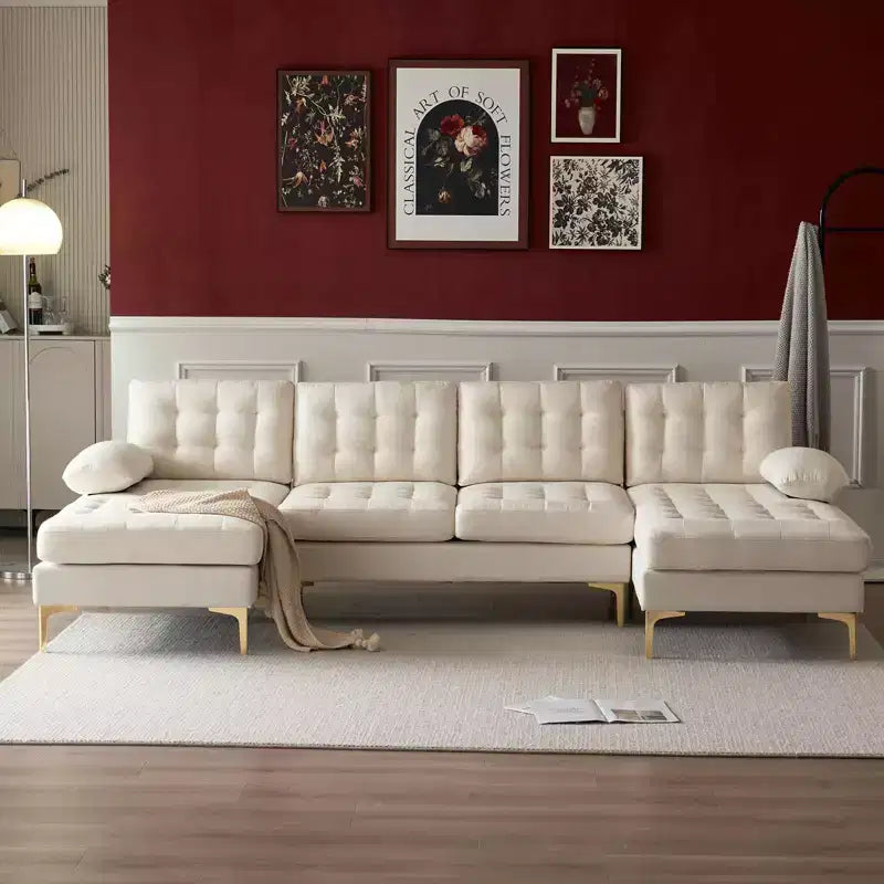 Karl Home |110 in. W Pillow Top Arm Chellie 4-Seat U-shaped Tufed Sofa in Gray