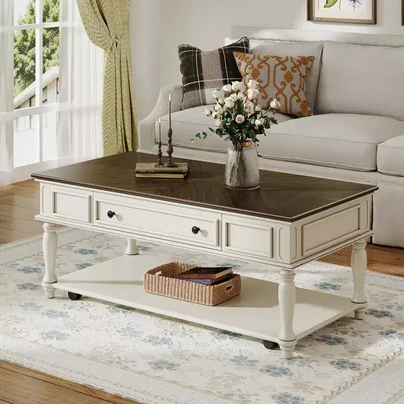 Christopher Knight Home Sana Retro Rubberwood Coffee Table with One Drawer, Shelf and Lockable Wheels