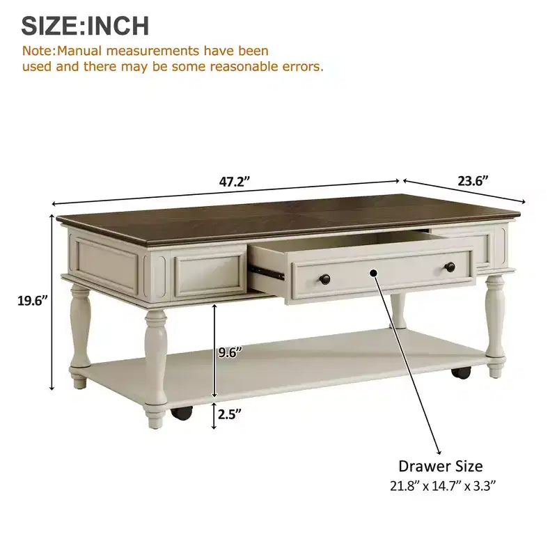 Christopher Knight Home Sana Retro Rubberwood Coffee Table with One Drawer, Shelf and Lockable Wheels