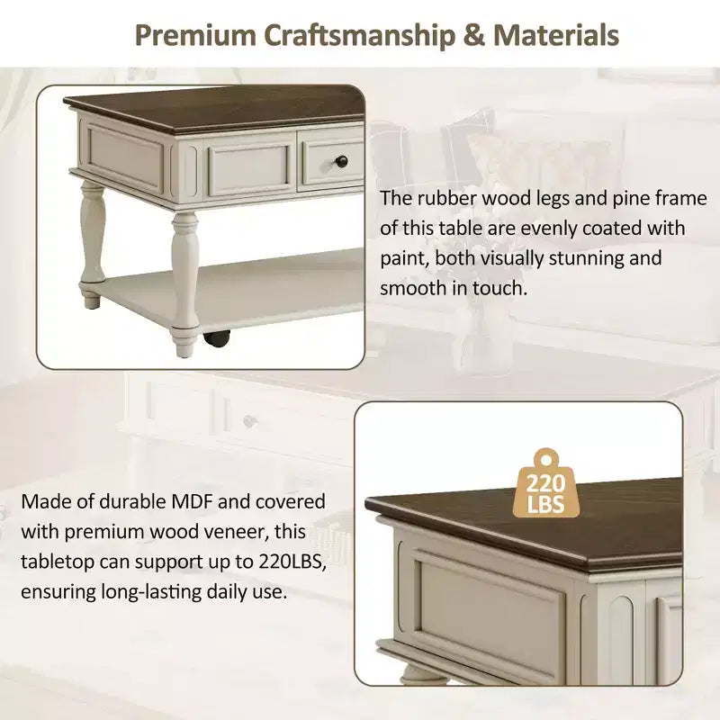 Christopher Knight Home Sana Retro Rubberwood Coffee Table with One Drawer, Shelf and Lockable Wheels