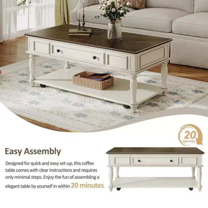 Christopher Knight Home Sana Retro Rubberwood Coffee Table with One Drawer, Shelf and Lockable Wheels