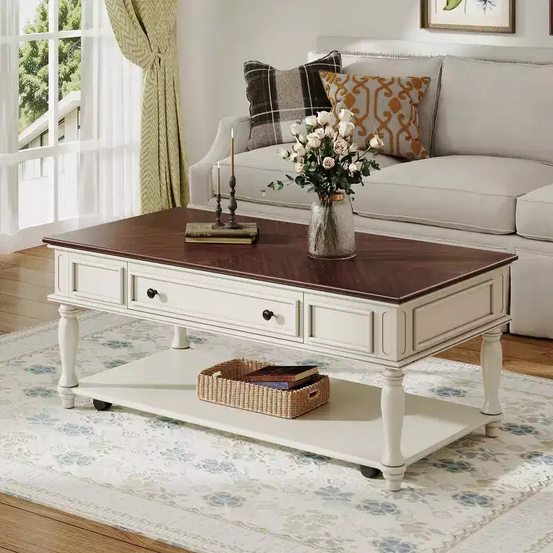 Christopher Knight Home Sana Retro Rubberwood Coffee Table with One Drawer, Shelf and Lockable Wheels