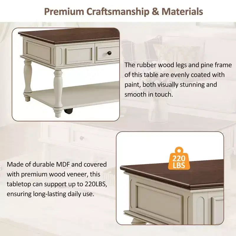 Christopher Knight Home Sana Retro Rubberwood Coffee Table with One Drawer, Shelf and Lockable Wheels