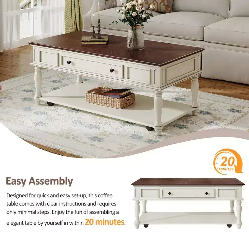 Christopher Knight Home Sana Retro Rubberwood Coffee Table with One Drawer, Shelf and Lockable Wheels