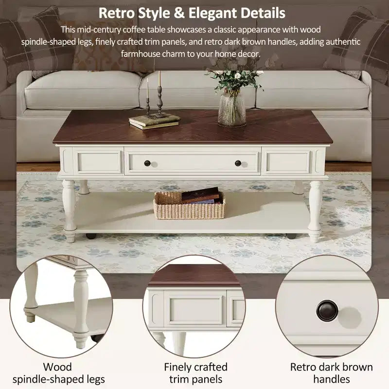 Christopher Knight Home Sana Retro Rubberwood Coffee Table with One Drawer, Shelf and Lockable Wheels