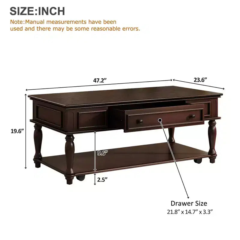 Christopher Knight Home Sana Retro Rubberwood Coffee Table with One Drawer, Shelf and Lockable Wheels
