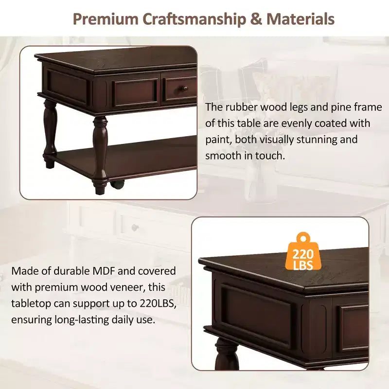 Christopher Knight Home Sana Retro Rubberwood Coffee Table with One Drawer, Shelf and Lockable Wheels
