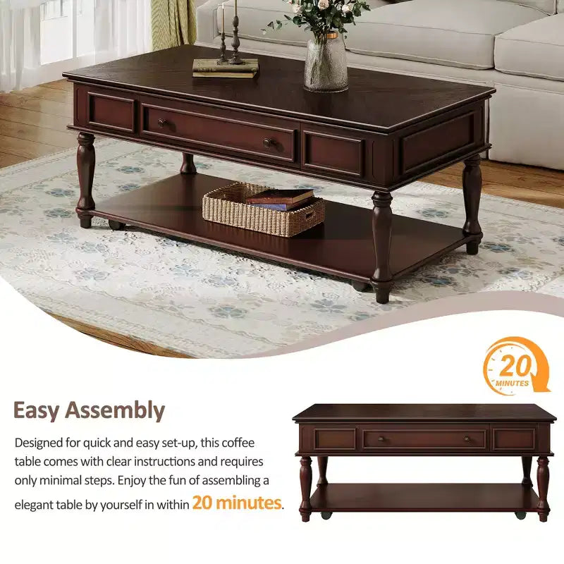 Christopher Knight Home Sana Retro Rubberwood Coffee Table with One Drawer, Shelf and Lockable Wheels