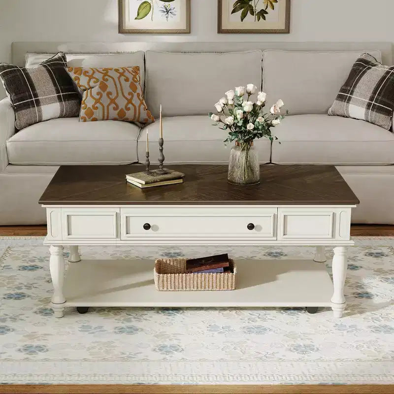 Christopher Knight Home Sana Retro Rubberwood Coffee Table with One Drawer, Shelf and Lockable Wheels