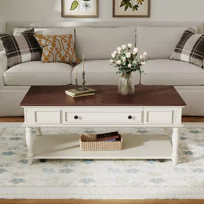 Christopher Knight Home Sana Retro Rubberwood Coffee Table with One Drawer, Shelf and Lockable Wheels