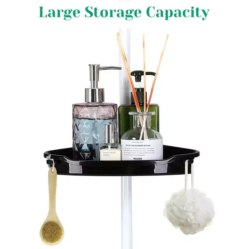 Corner Shower Caddy Tension Pole, 4-Tier Standing Bathroom Shower Organizer Shelves, Quick Install, No-Drill Quick Installation