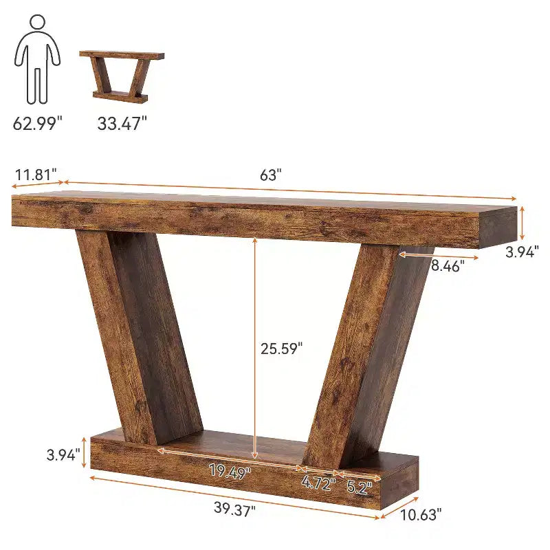 Farmhouse Extra-Long Narrow Console Table, 2-Tier Sofa Table Behind Couch, Entryway Accent Table for Hallway, Foyer & Living Room