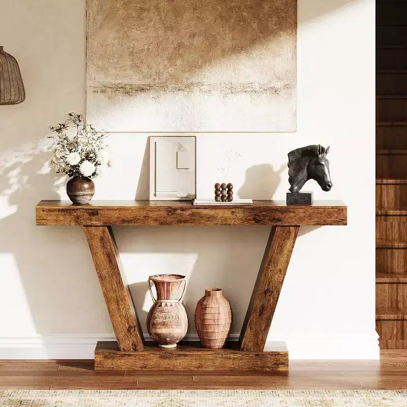 Farmhouse Extra-Long Narrow Console Table, 2-Tier Sofa Table Behind Couch, Entryway Accent Table for Hallway, Foyer & Living Room