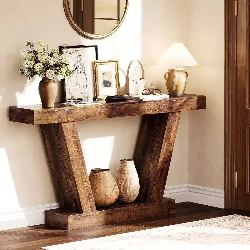 Farmhouse Extra-Long Narrow Console Table, 2-Tier Sofa Table Behind Couch, Entryway Accent Table for Hallway, Foyer & Living Room