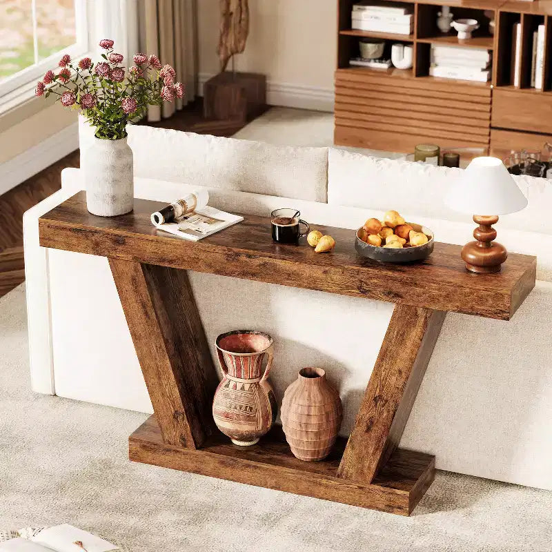 Farmhouse Extra-Long Narrow Console Table, 2-Tier Sofa Table Behind Couch, Entryway Accent Table for Hallway, Foyer & Living Room