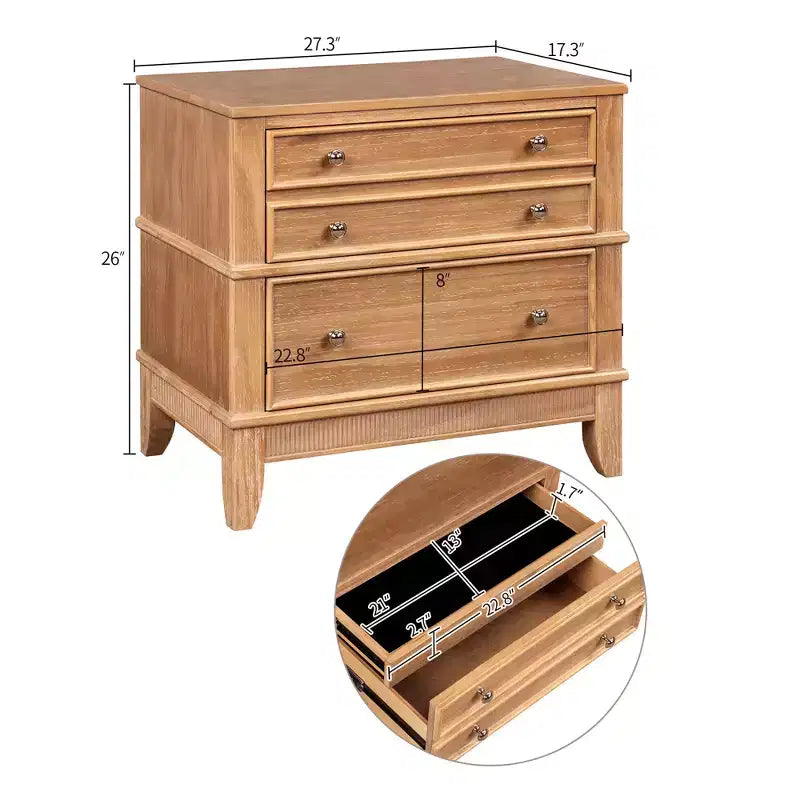 GDFStudio Bellic Rustic Wood Nightstand with 3-Drawer (Set of 2)