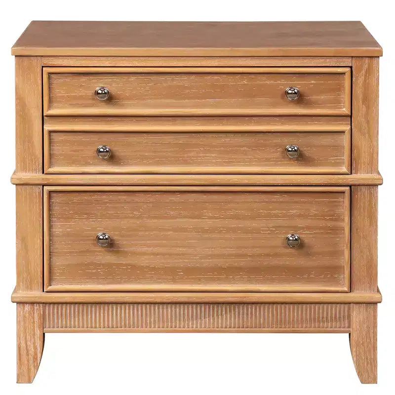 GDFStudio Bellic Rustic Wood Nightstand with 3-Drawer (Set of 2)