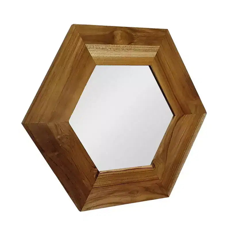 HomeRoots 19 Natural Hexagon Solid Wood Framed Accent Mirror
