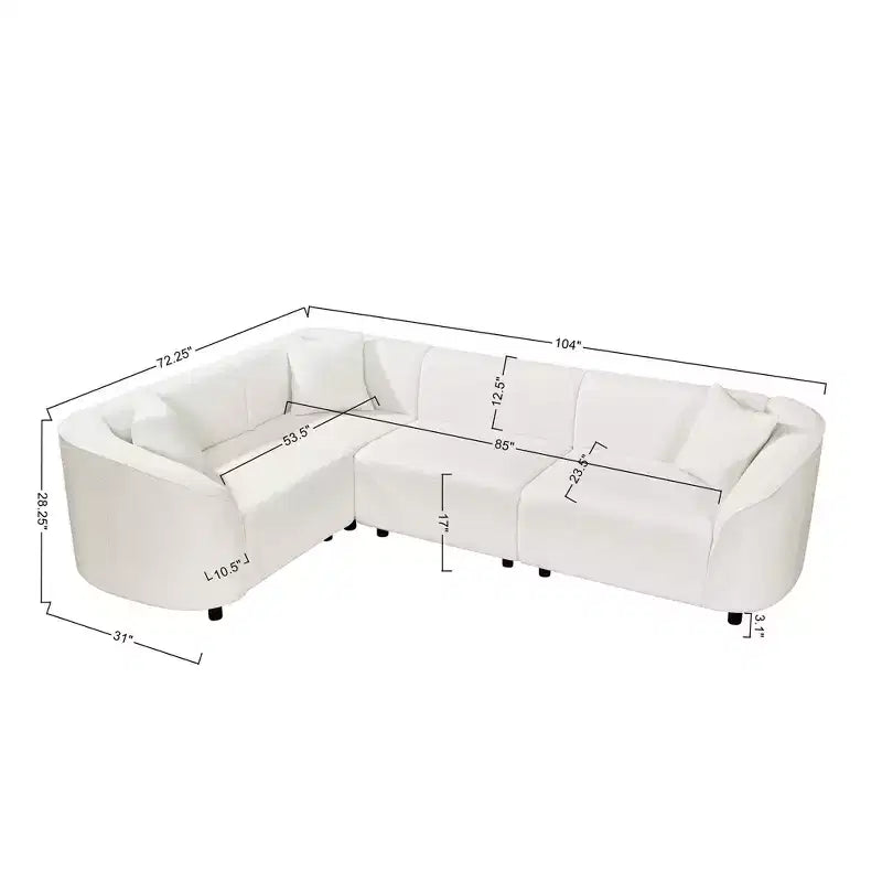 104 L-Shaped Curved SectionalPremium Boucl Upholstery and Sculptural Four-Seat Luxury for Spacious Living