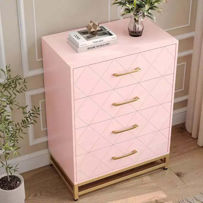 4 Drawer Dressers, Wood Dresser w/Golden Handles, Storage Chest Cabinet Organizer Unit, Chest of Drawers for Living Room, Closet, Hallway