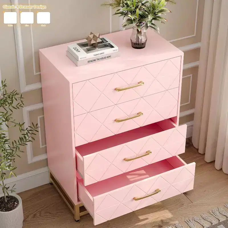 4 Drawer Dressers, Wood Dresser w/Golden Handles, Storage Chest Cabinet Organizer Unit, Chest of Drawers for Living Room, Closet, Hallway