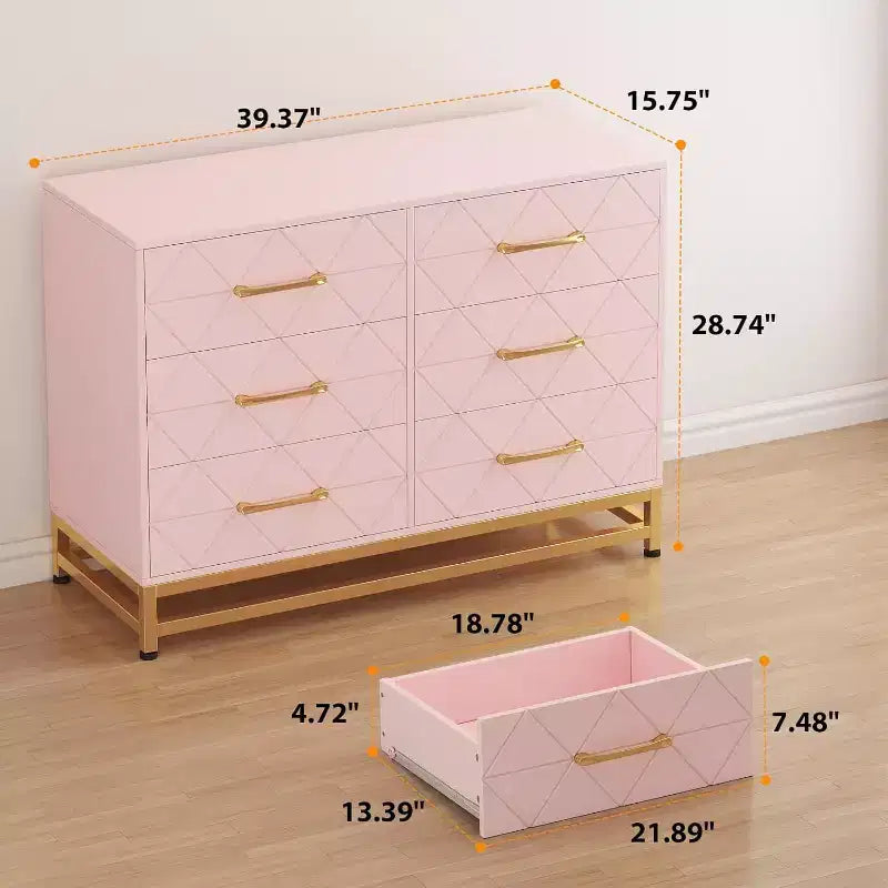 6 Drawer Dresser for Bedroom, Wooden Double Dresser with Gold Handles, Modern Chest Dresser with Deep Drawers for Living Room, Hallway