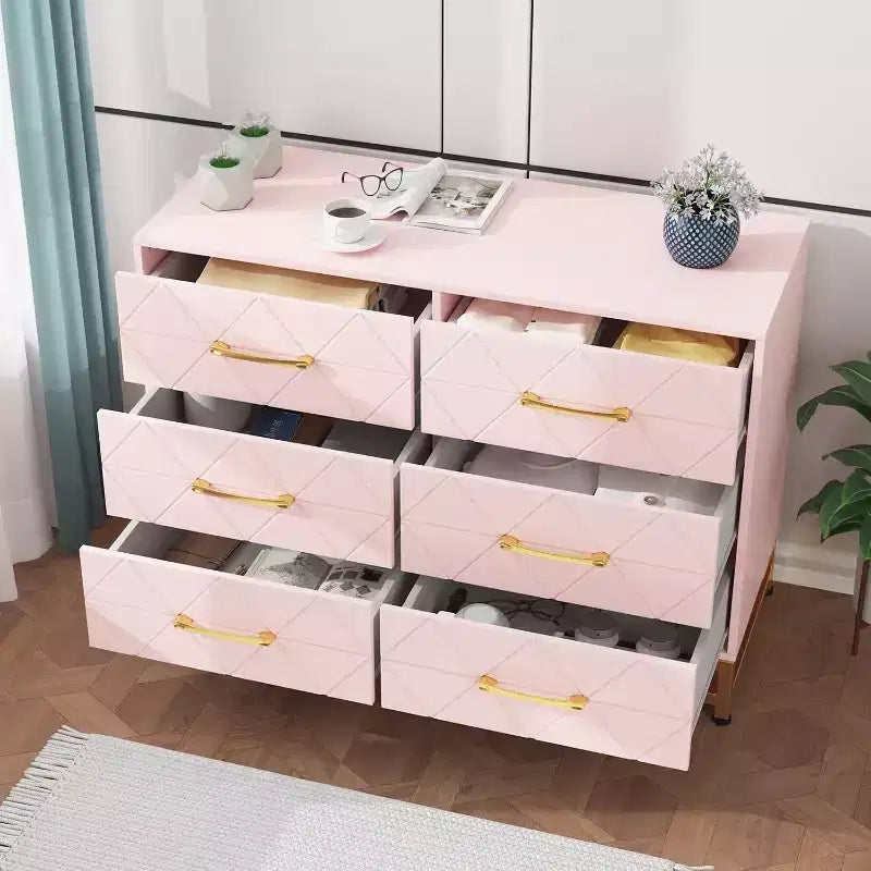 6 Drawer Dresser for Bedroom, Wooden Double Dresser with Gold Handles, Modern Chest Dresser with Deep Drawers for Living Room, Hallway