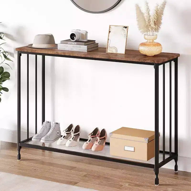 Console Table, Tempered Glass Sofa Table with Glass Shelf and Metal Frame, Narrow Couch Modern Entryway Table, Metal Frame, for Living Room, Hallway