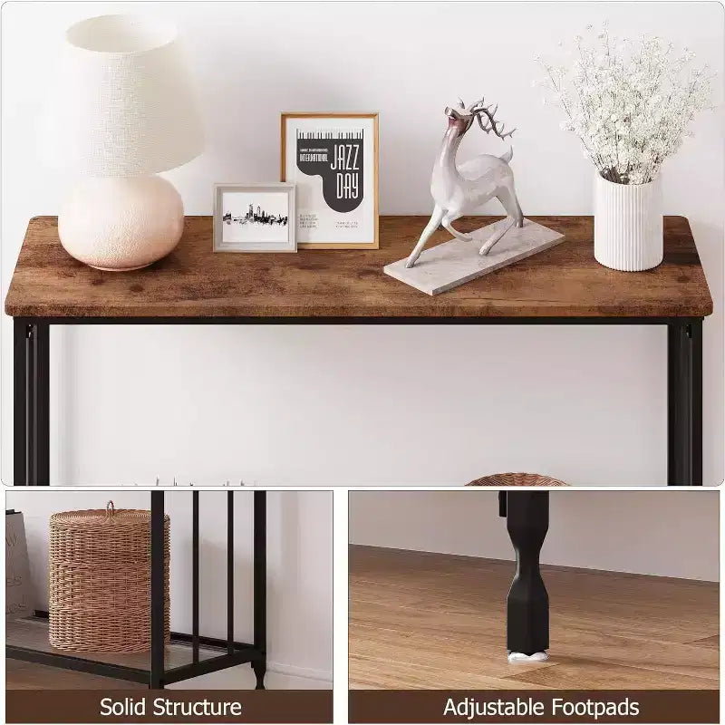 Console Table, Tempered Glass Sofa Table with Glass Shelf and Metal Frame, Narrow Couch Modern Entryway Table, Metal Frame, for Living Room, Hallway