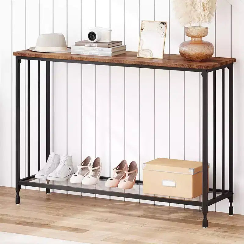 Console Table, Tempered Glass Sofa Table with Glass Shelf and Metal Frame, Narrow Couch Modern Entryway Table, Metal Frame, for Living Room, Hallway