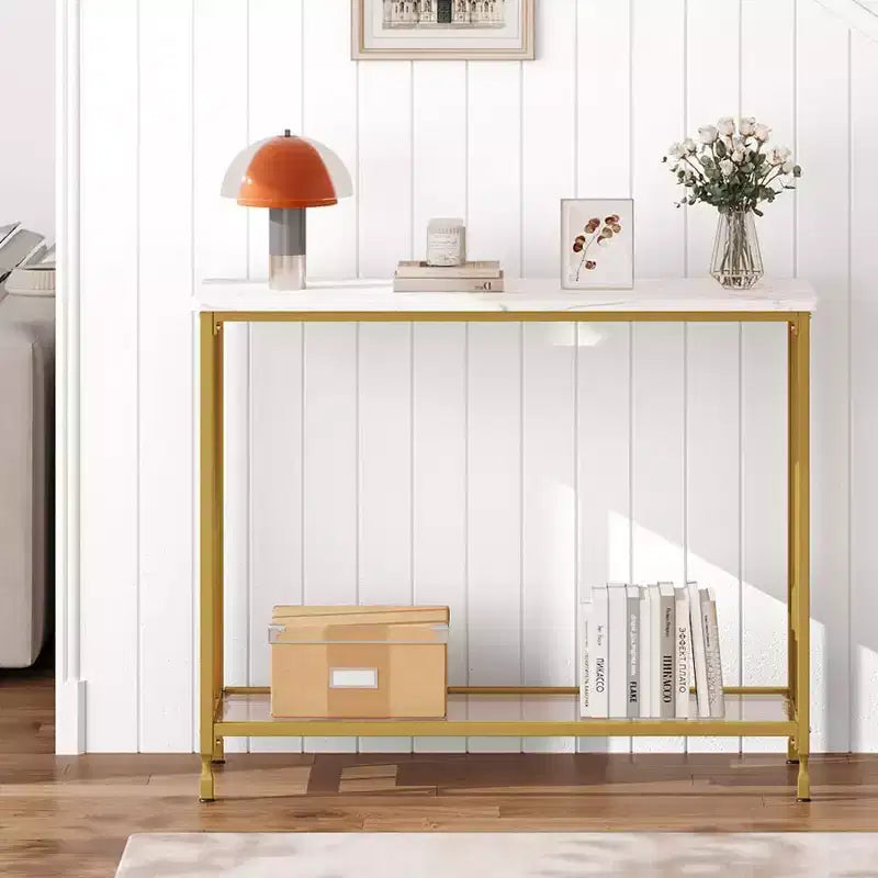 Console Table, Tempered Glass Sofa Table with Glass Shelf and Metal Frame, Narrow Couch Modern Entryway Table, Metal Frame, for Living Room, Hallway