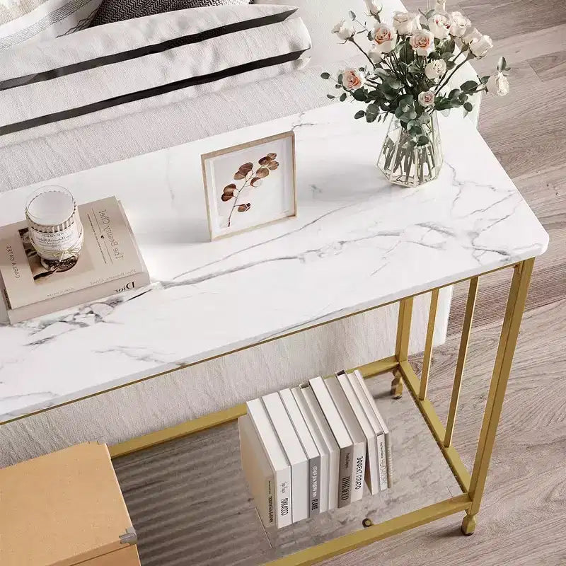 Console Table, Tempered Glass Sofa Table with Glass Shelf and Metal Frame, Narrow Couch Modern Entryway Table, Metal Frame, for Living Room, Hallway