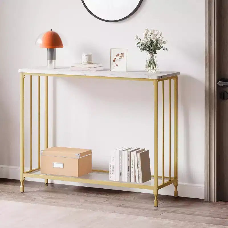 Console Table, Tempered Glass Sofa Table with Glass Shelf and Metal Frame, Narrow Couch Modern Entryway Table, Metal Frame, for Living Room, Hallway
