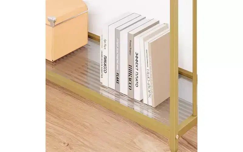 Console Table, Tempered Glass Sofa Table with Glass Shelf and Metal Frame, Narrow Couch Modern Entryway Table, Metal Frame, for Living Room, Hallway