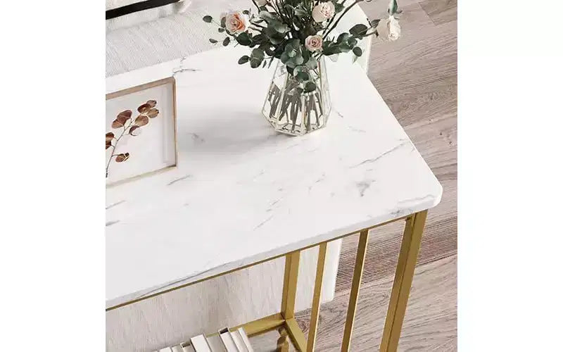 Console Table, Tempered Glass Sofa Table with Glass Shelf and Metal Frame, Narrow Couch Modern Entryway Table, Metal Frame, for Living Room, Hallway