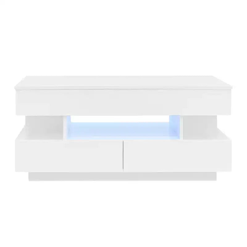 Bestier Lift Top Coffee Table with Storage, Modern LED Lighted Coffee Table with Hidden Compartment, 2 Drawers and Open Shelf for Living Room